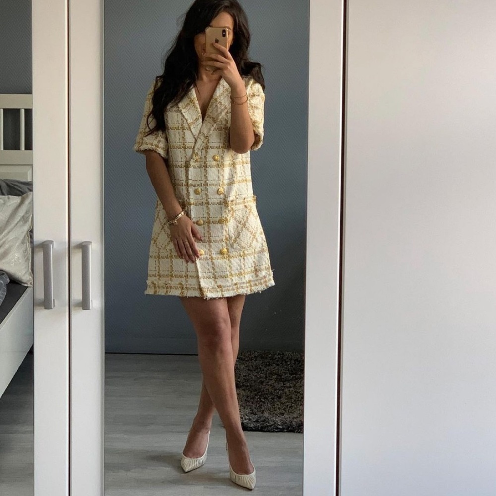 NWT Zara Tweed Blazer Style Cream Dress - Picture 6 of 15